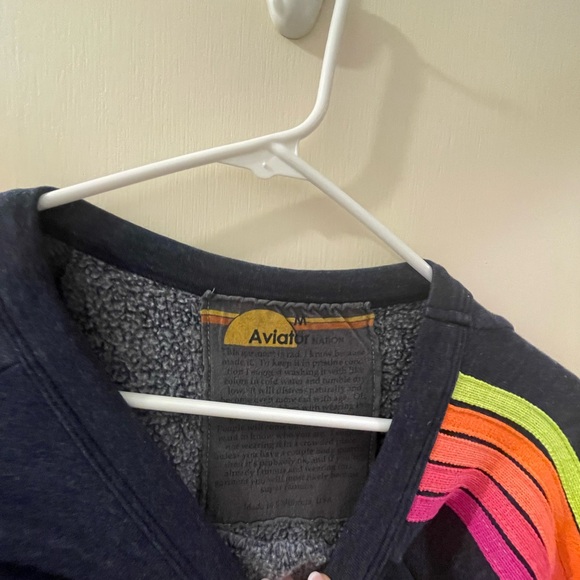 Aviator Nation Bolt Cropped Classic Crewneck in Heather Navy - Picture 5 of 6